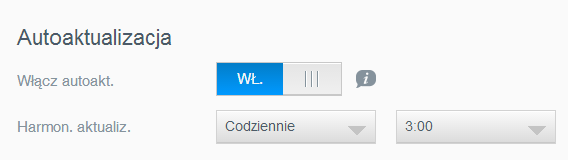 KONFIGURACJA USTAWIEŃ Aktualizacja oprogramowania sprzętowego Sekcja Aktualizacja oprogramowania układowego umożliwia skonfigurowanie automatycznego lub ręcznego sprawdzania dostępności aktualizacji