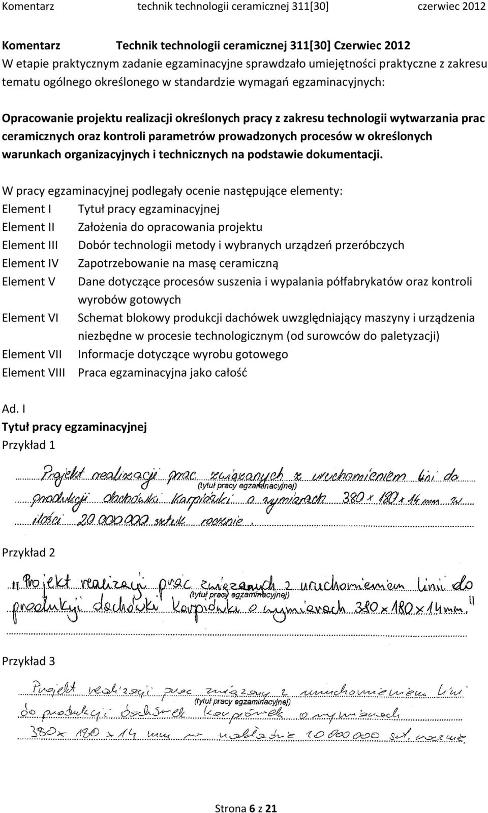 organizacyjnych i technicznych na podstawie dokumentacji.