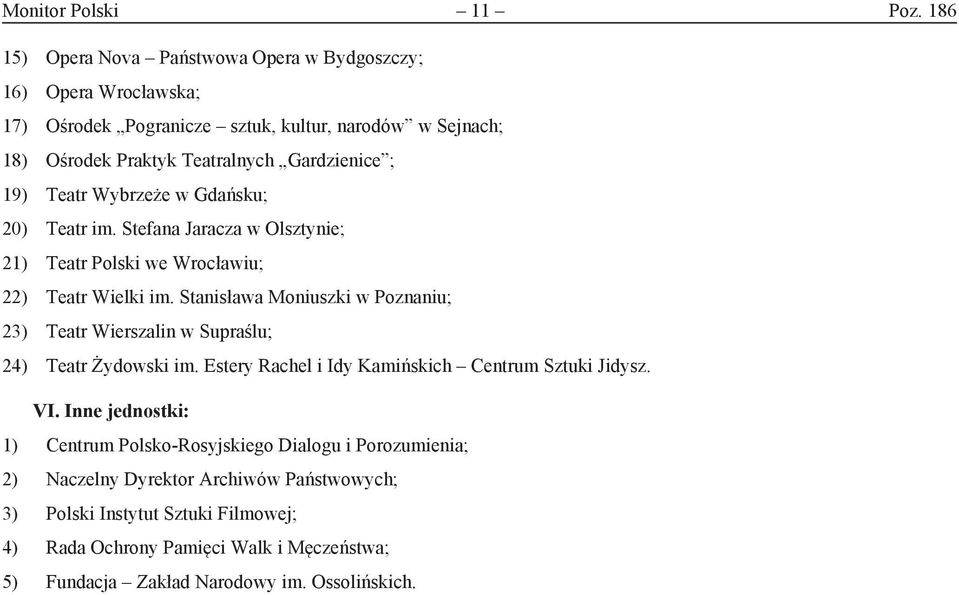 19) Teatr Wybrzeże w Gdańsku; 20) Teatr im. Stefana Jaracza w Olsztynie; 21) Teatr Polski we Wrocławiu; 22) Teatr Wielki im.