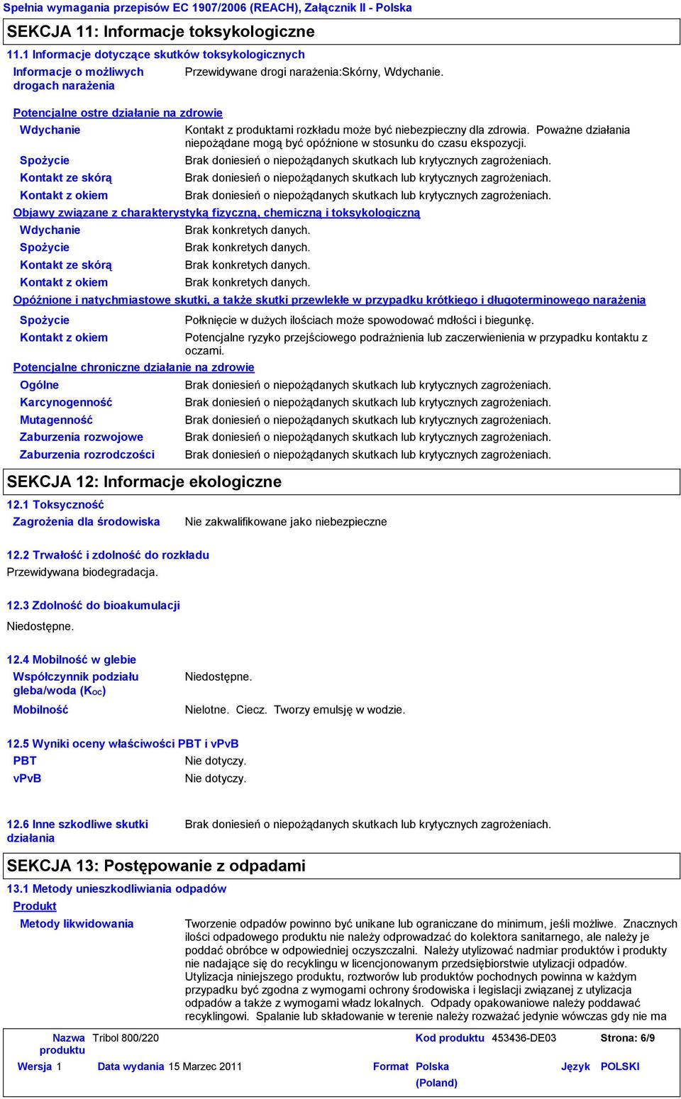 produktami rozkładu może być niebezpieczny dla zdrowia. Poważne działania niepożądane mogą być opóźnione w stosunku do czasu ekspozycji.