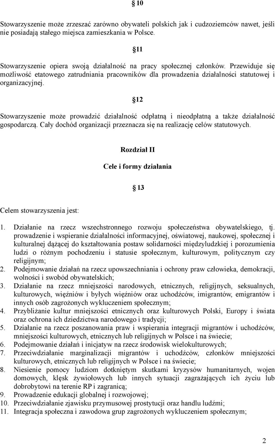 12 Stowarzyszenie może prowadzić działalność odpłatną i nieodpłatną a także działalność gospodarczą. Cały dochód organizacji przeznacza się na realizację celów statutowych.