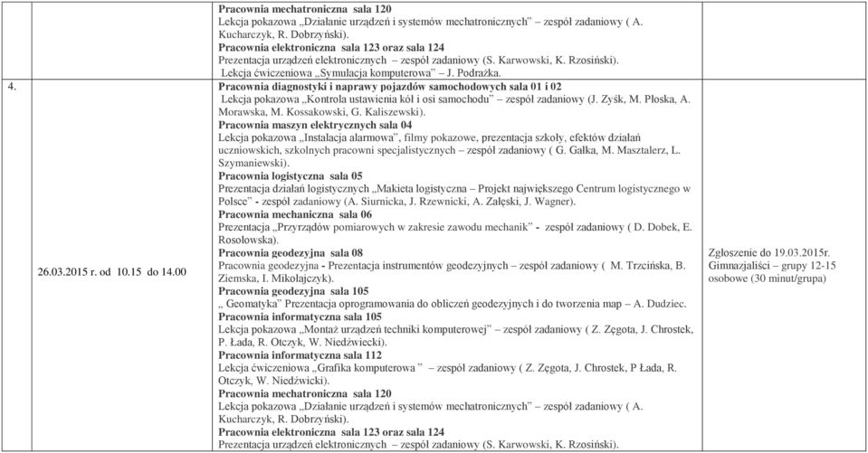 Masztalerz, L. Polsce - zespół zadaniowy (A. Siurnicka, J. Rzewnicki, A. Załęski, J. Wagner). Pracownia geodezyjna - Prezentacja instrumentów geodezyjnych zespół zadaniowy ( M.