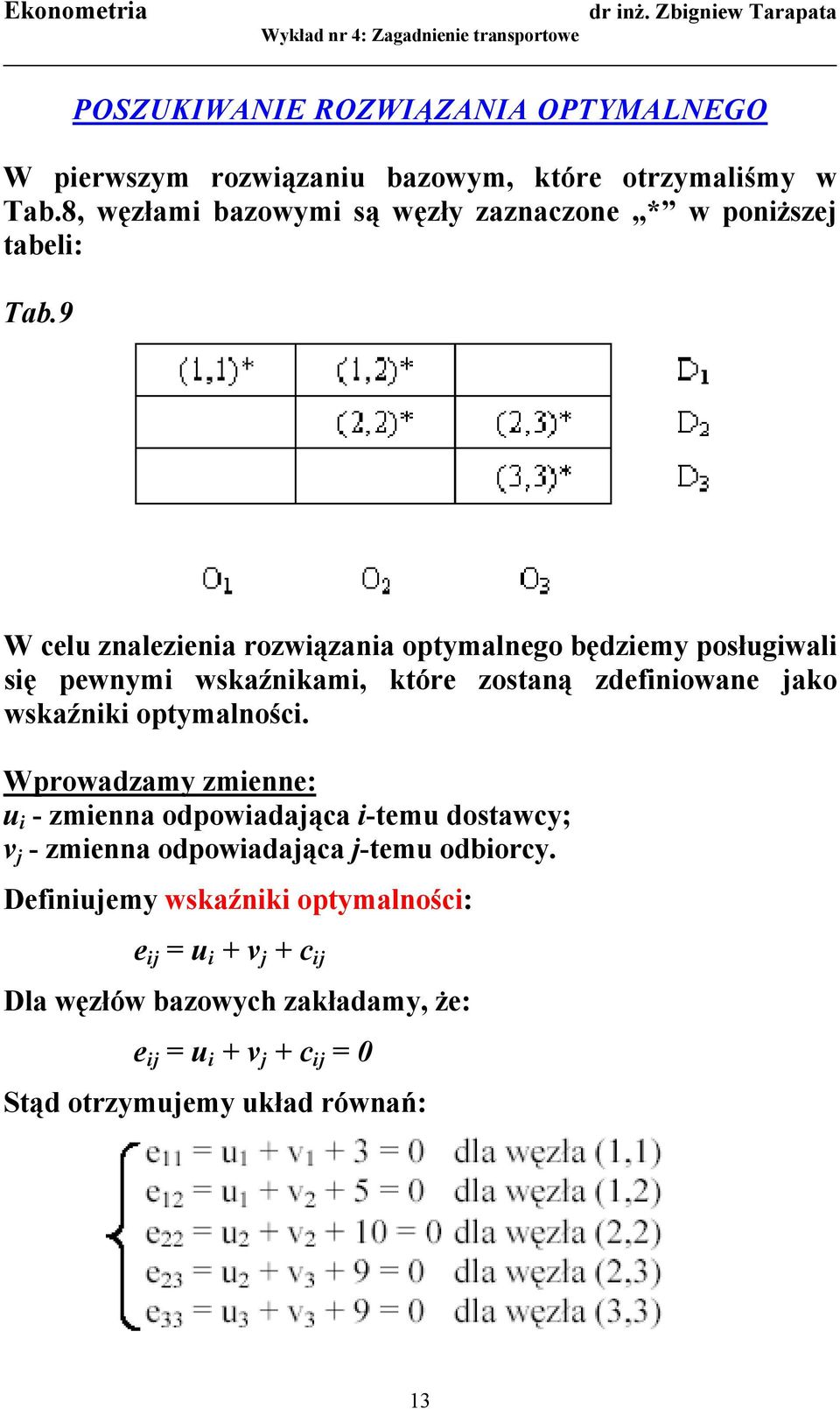 9 W celu znalezienia rozwiązania optymalnego będziemy posługiwali się pewnymi wskaźnikami, które zostaną zdefiniowane jako wskaźniki