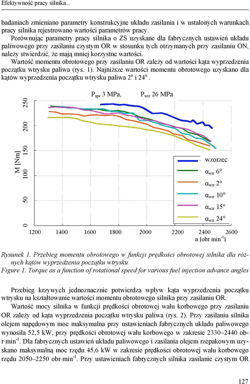 korzystne wartości. Wartość momentu obrotowego przy zasilaniu OR zależy od wartości kąta wyprzedzenia początku wtrysku paliwa (rys. 1).