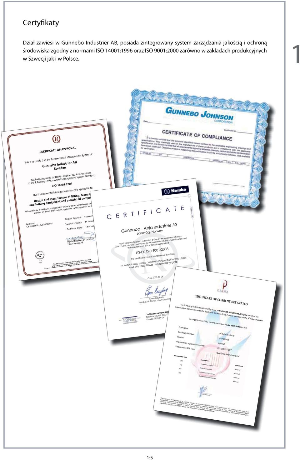 and the requirements of the following standard NS-EN ISO 9001:2008 The certificate covers the following activities: Manufacturing, testing and marketing of hot forged chain and wire rope fittings and