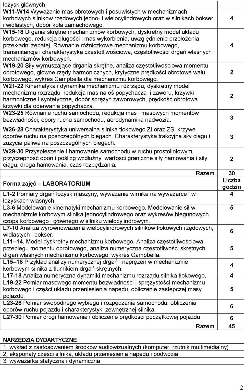 Równanie różniczkowe mechanizmu korbowego, transmitancja i charakterystyka częstotliwościowa, częstotliwości drgań własnych mechanizmów korbowych.