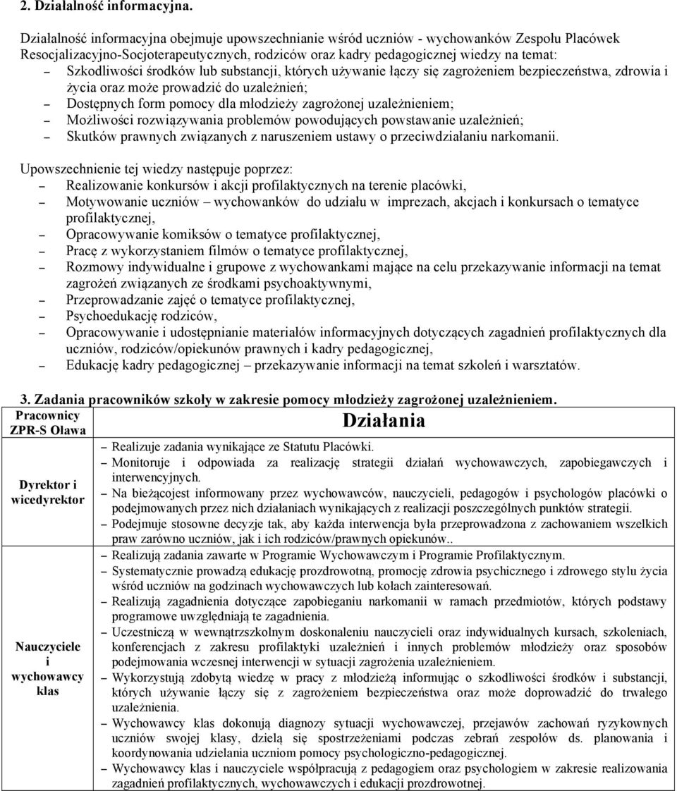 środków lub substancji, których używanie łączy się zagrożeniem bezpieczeństwa, zdrowia i życia oraz może prowadzić do uzależnień; Dostępnych form pomocy dla młodzieży zagrożonej uzależnieniem;