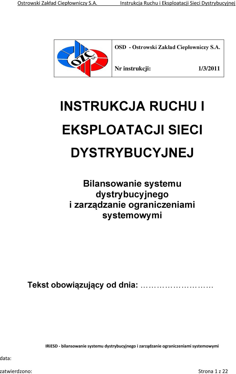 DYSTRYBUCYJNEJ Bilansowanie systemu dystrybucyjnego i