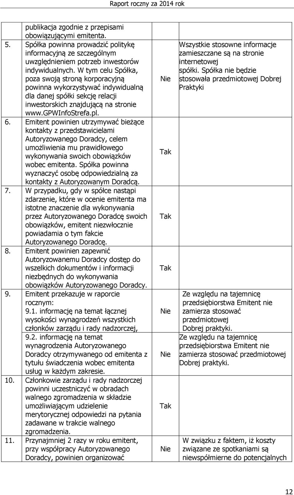 Emitent powinien utrzymywać bieżące kontakty z przedstawicielami Autoryzowanego Doradcy, celem umożliwienia mu prawidłowego wykonywania swoich obowiązków wobec emitenta.