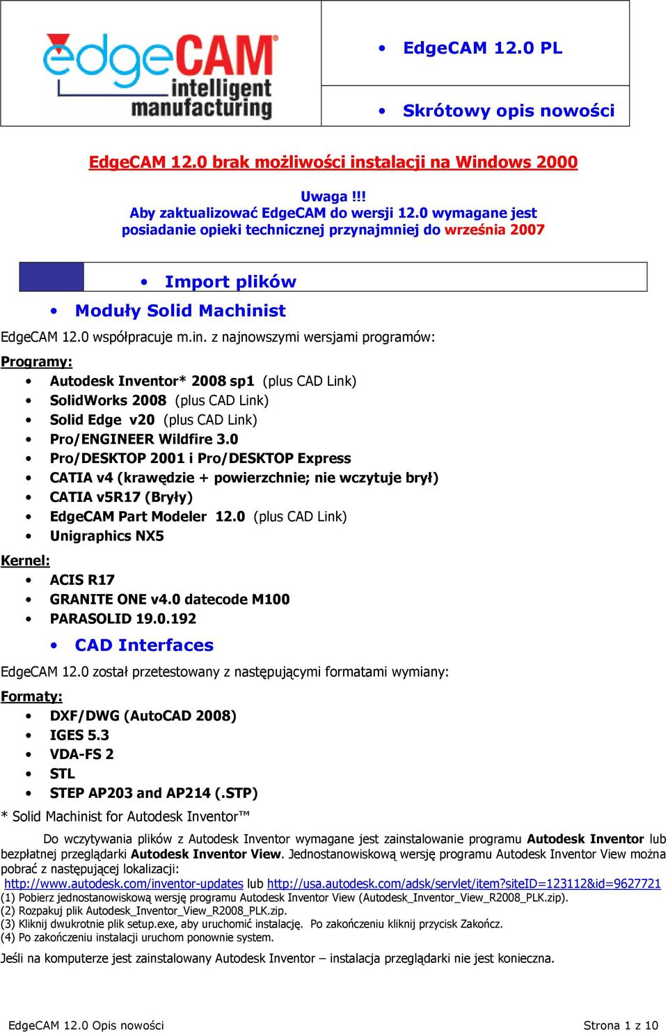 st EdgeCAM 12.0 współpracuje m.in.