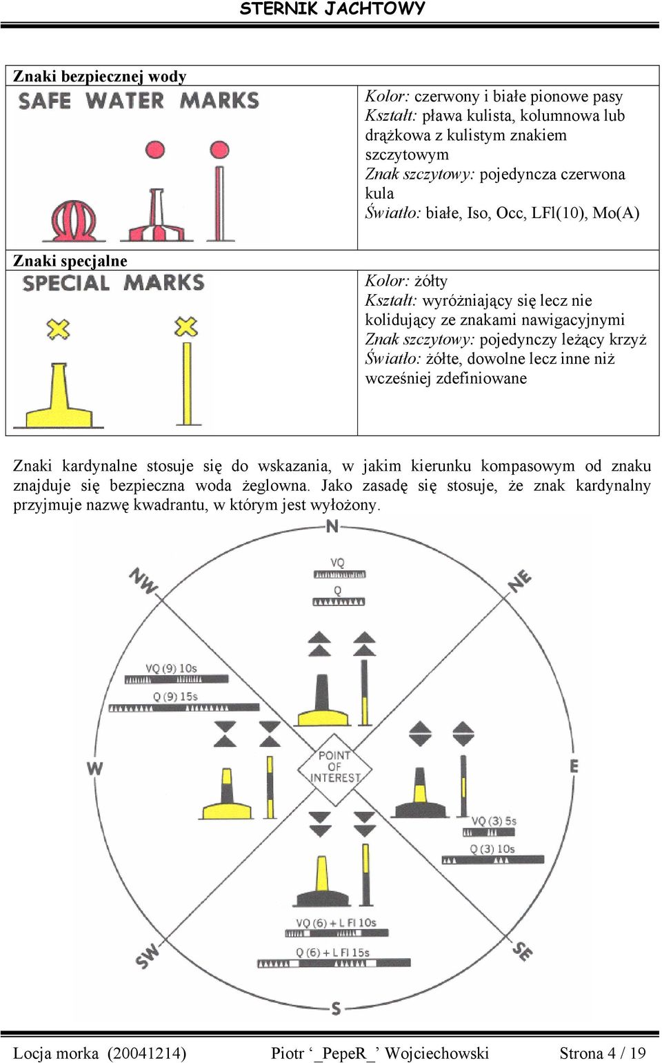 leżący krzyż Światło: żółte, dowolne lecz inne niż wcześniej zdefiniowane Znaki kardynalne stosuje się do wskazania, w jakim kierunku kompasowym od znaku znajduje się