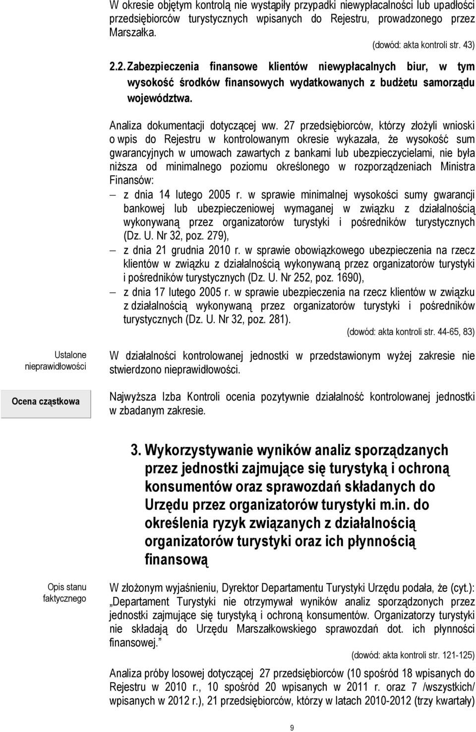 27 przedsiębiorców, którzy złożyli wnioski o wpis do Rejestru w kontrolowanym okresie wykazała, że wysokość sum gwarancyjnych w umowach zawartych z bankami lub ubezpieczycielami, nie była niższa od