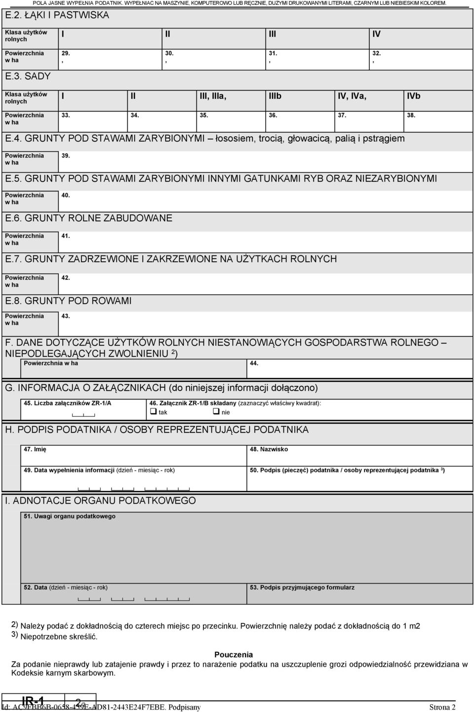 E.6. GRUNTY ROLNE ZABUDOWANE 41. E.7. GRUNTY ZADRZEWIONE I ZAKRZEWIONE NA UŻYTKACH ROLNYCH 42. E.8. GRUNTY POD ROWAMI 43. F.