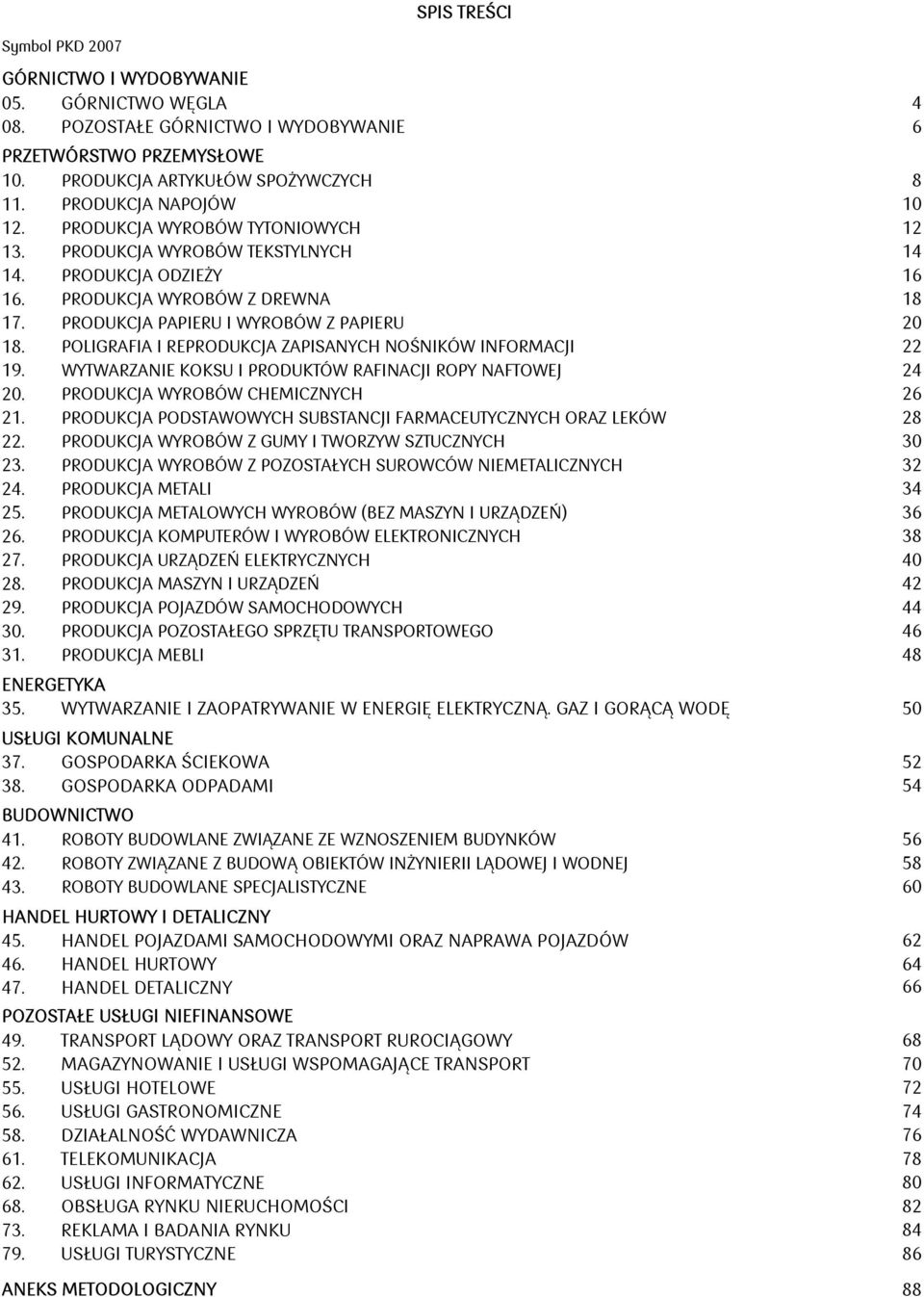 POLIGRAFIA I REPRODUKCJA ZAPISANYCH NOŚNIKÓW INFORMACJI 22 19. WYTWARZANIE KOKSU I PRODUKTÓW RAFINACJI ROPY NAFTOWEJ 24 2. PRODUKCJA WYROBÓW CHEMICZNYCH 26 21.