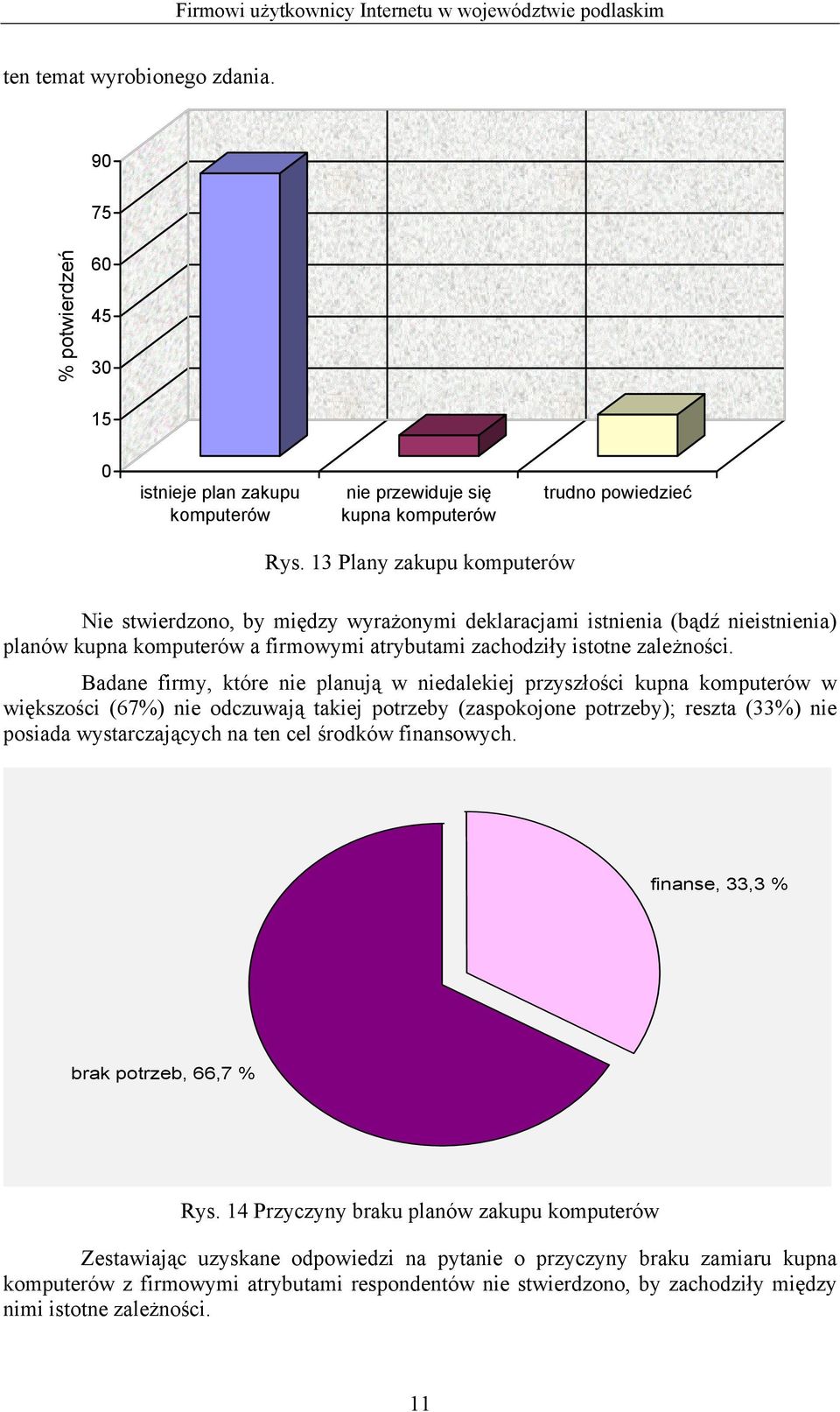 Badane firmy, które nie planują w niedalekiej przyszłości kupna komputerów w większości (67%) nie odczuwają takiej potrzeby (zaspokojone potrzeby); reszta (33%) nie posiada wystarczających na ten cel