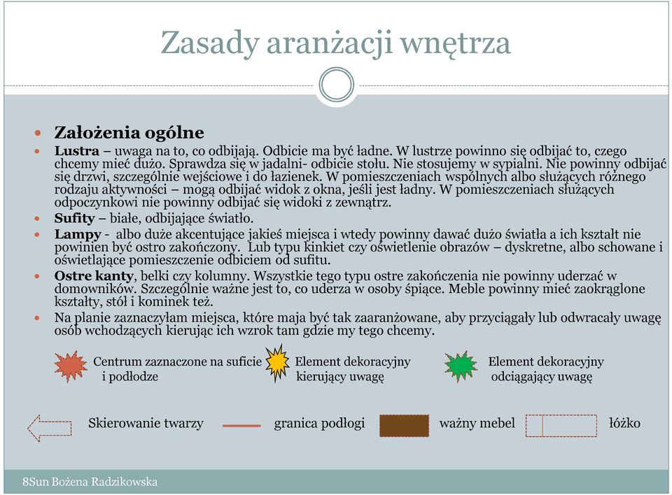 W pomieszczeniach wspólnych albo służących różnego rodzaju aktywności mogą odbijać widok z okna, jeśli jest ładny. W pomieszczeniach służących odpoczynkowi nie powinny odbijać się widoki z zewnątrz.