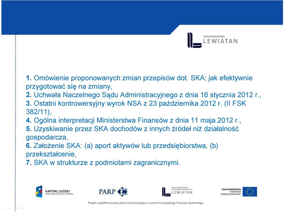 (II FSK 382/11), 4. Ogólna interpretacji Ministerstwa Finansów z dnia 11 maja 2012 r., 5.
