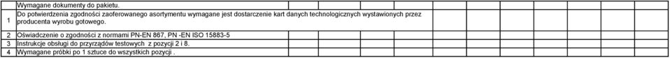 technologicznych wystawionych przez producenta wyrobu gotowego.