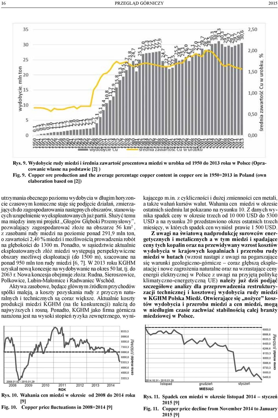 Copper ore production and the average percentage copper content in copper ore in 1950 2013 in Poland (own elaboration based on [2]) utrzymania obecnego poziomu wydobycia w długim horyzoncie czasowym