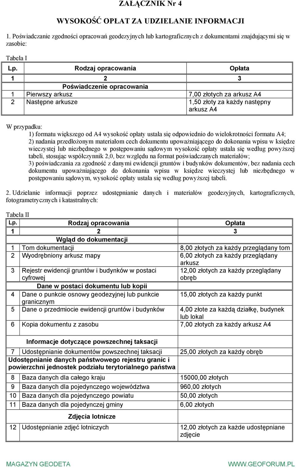 arkusze 1,50 złoty za każdy następny arkusz A4 W przypadku: 1) formatu większego A4 wysokość opłaty ustala się powiednio wielokrotności formatu A4; 2) nadania przedłożonym materiałom cech kumentu