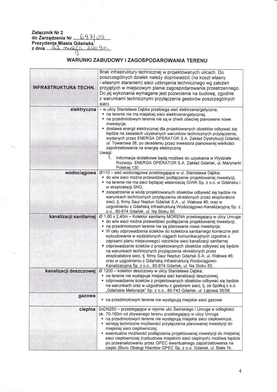 poszcze gol nych elektryczna sieci _ w ulicy Stanisawa Dbka pzebiega siec elektroenergetyczna; na terenie nie ma miejskiej sieci elektroenergetycznej, n na przedmiotowym terenie nie sw chwili obecnej