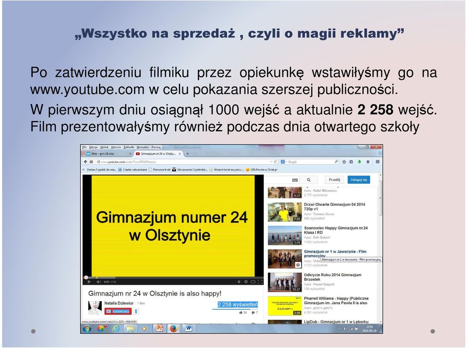 W pierwszym dniu osiągnął 1000 wejść a aktualnie 2 258