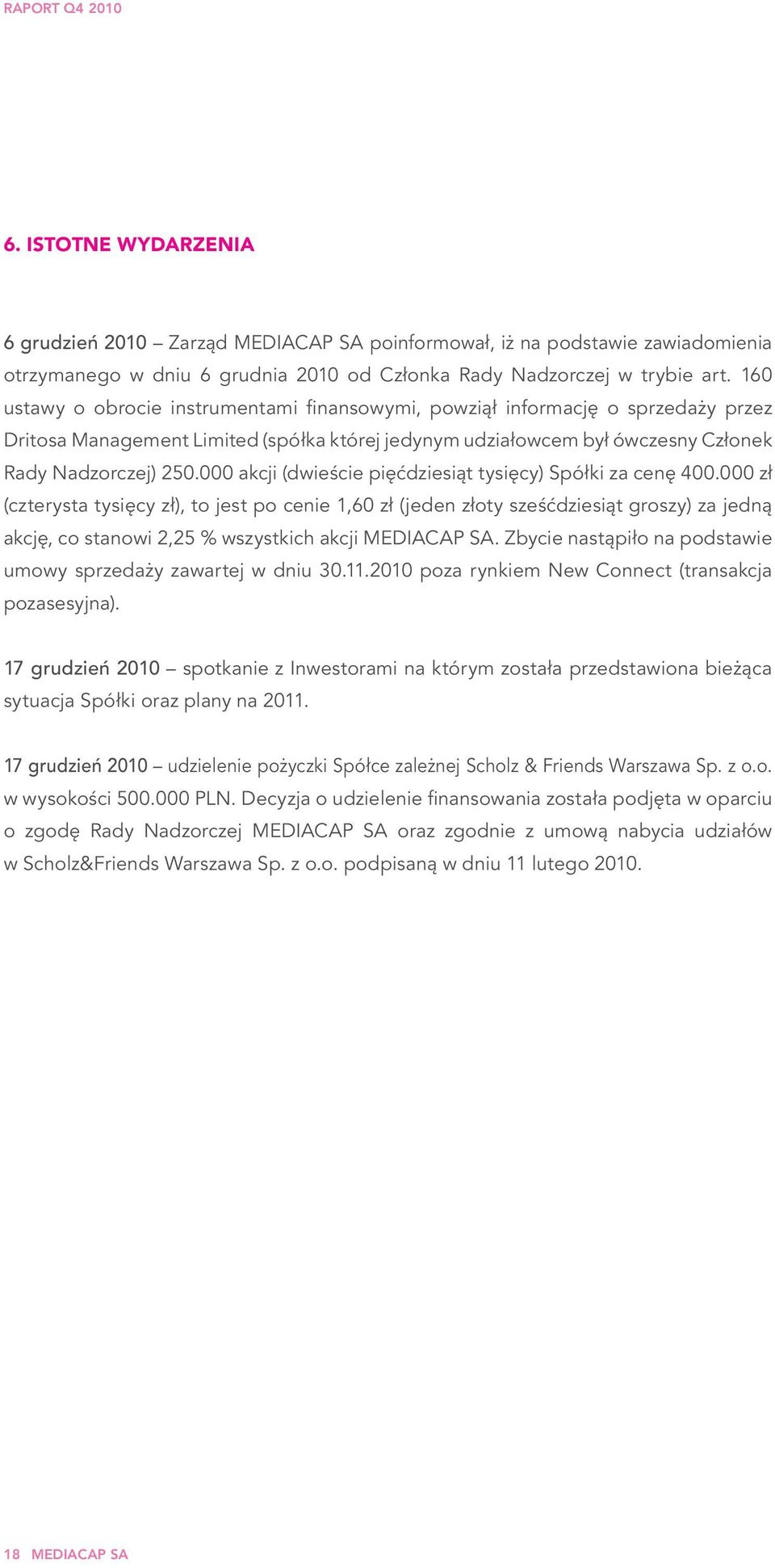 000 akcji (dwieście pięćdziesiąt tysięcy) Spółki za cenę 400.