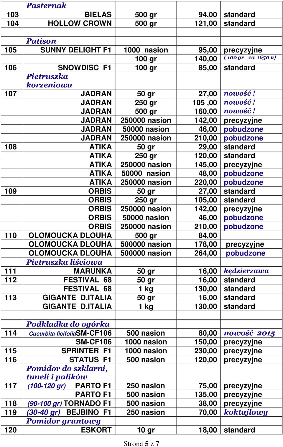 JADRAN 250000 nasion 142,00 precyzyjne JADRAN 50000 nasion 46,00 pobudzone JADRAN 250000 nasion 210,00 pobudzone 108 ATIKA 50 gr 29,00 standard ATIKA 250 gr 120,00 standard ATIKA 250000 nasion 145,00