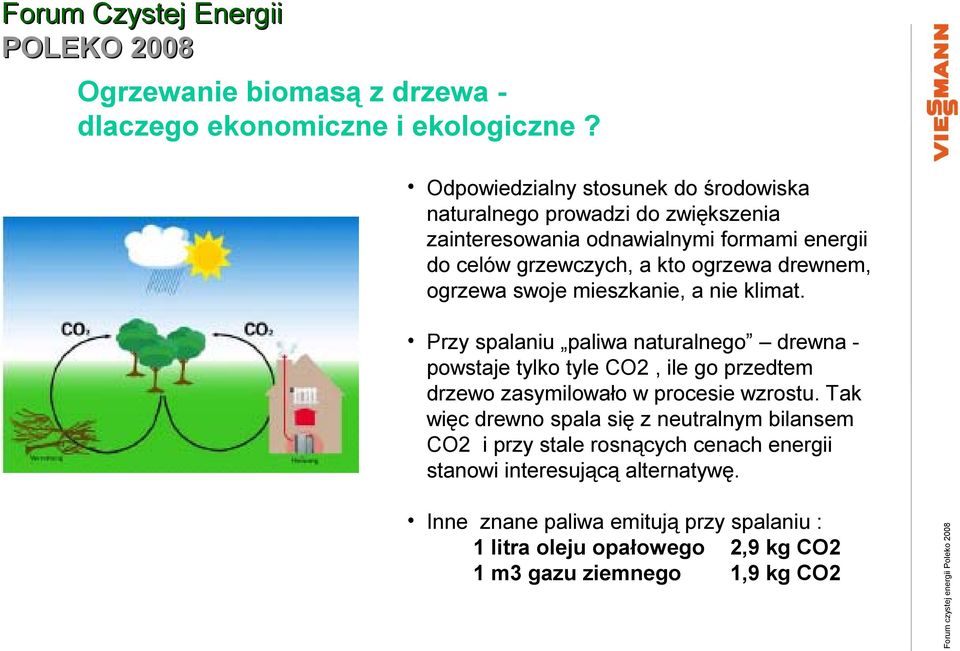 ogrzewa swoje mieszkanie, a nie klimat. Przy spalaniu paliwa naturalnego drewna - powstaje tylko tyle CO2, ile go przedtem drzewo zasymilowało w procesie wzrostu.