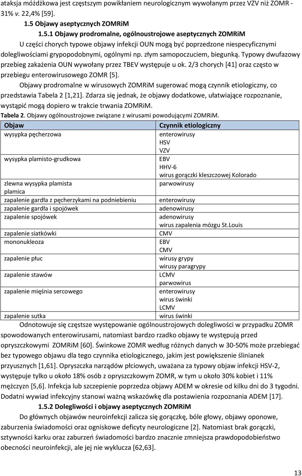 złym samopoczuciem, biegunką. Typowy dwufazowy przebieg zakażenia OUN wywołany przez TBEV występuje u ok. 2/3 chorych [41] oraz często w przebiegu enterowirusowego ZOMR [5].