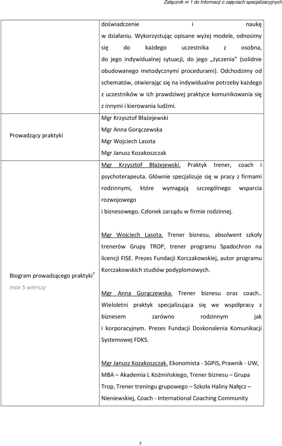 Odchodzimy od schematów, otwierając się na indywidualne potrzeby każdego z uczestników w ich prawdziwej praktyce komunikowania się z innymi i kierowania ludźmi.