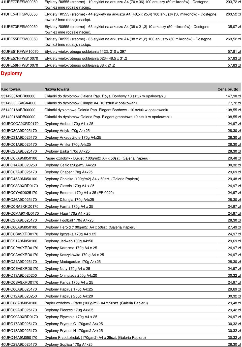 Etykiety R0555 (srebrne) - 65 etykiet na arkuszu A4 (38 x 21,2) 10 arkuszy (50 mikronów) - Dostępne również inne rodzaje nacięć.