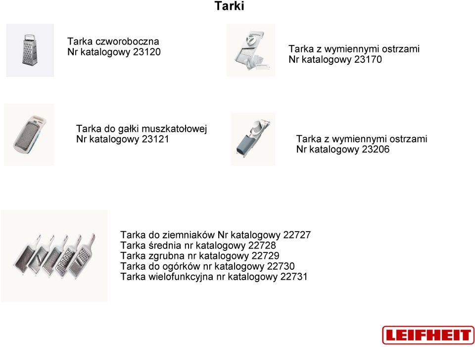 23206 Tarka do ziemniaków Nr katalogowy 22727 Tarka średnia nr katalogowy 22728 Tarka zgrubna