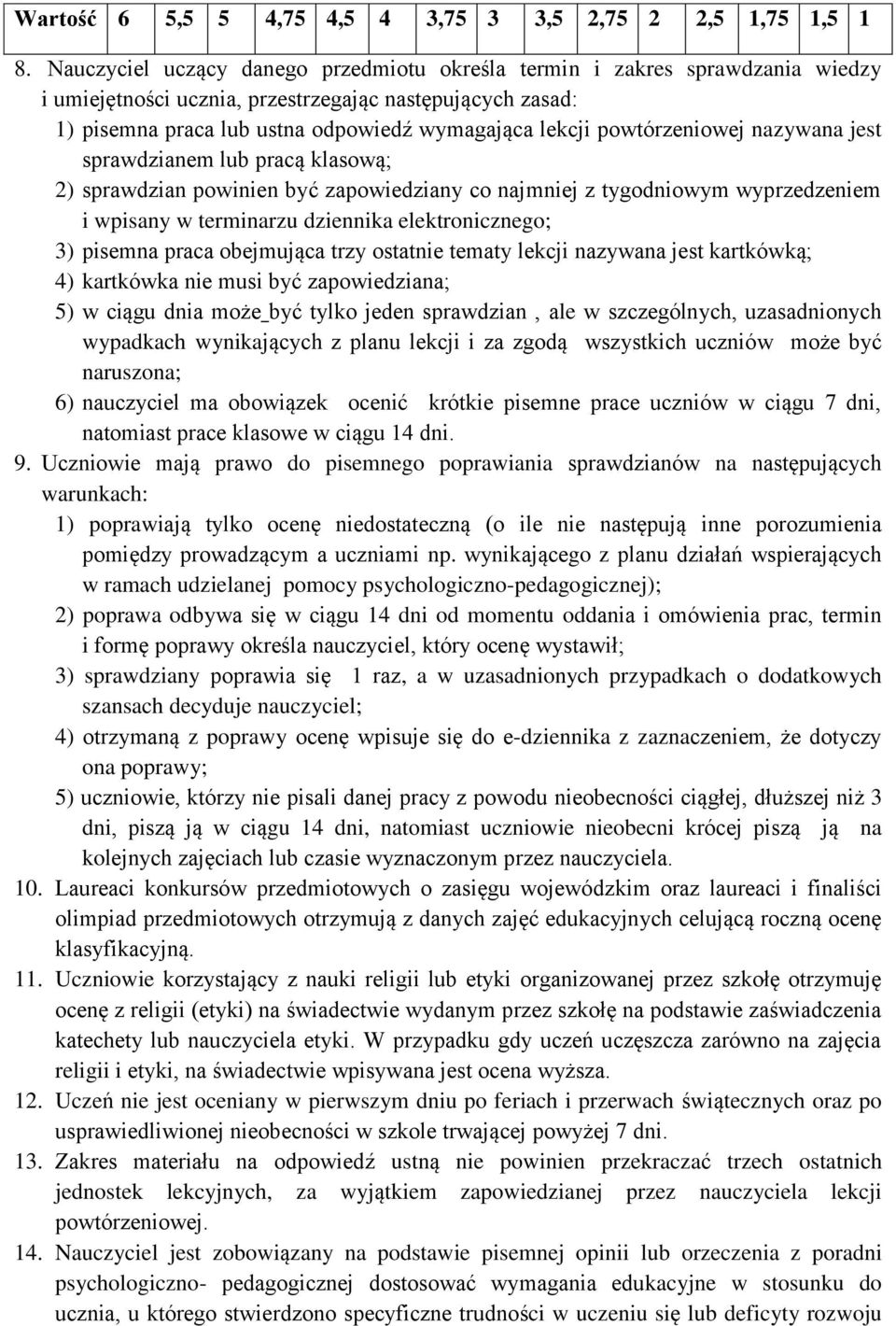 powtórzeniowej nazywana jest sprawdzianem lub pracą klasową; 2) sprawdzian powinien być zapowiedziany co najmniej z tygodniowym wyprzedzeniem i wpisany w terminarzu dziennika elektronicznego; 3)