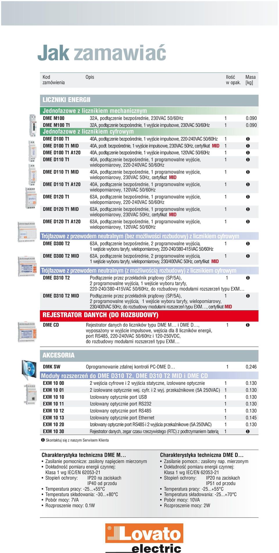 090 Jednofazowe z licznikiem cyfrowym DME D100 T1 40A, podłączenie bezpośrednie, 1 wyjście impulsowe, 220-240VAC 50/60Hz 1 DME D100 T1 MID 40A, podł.