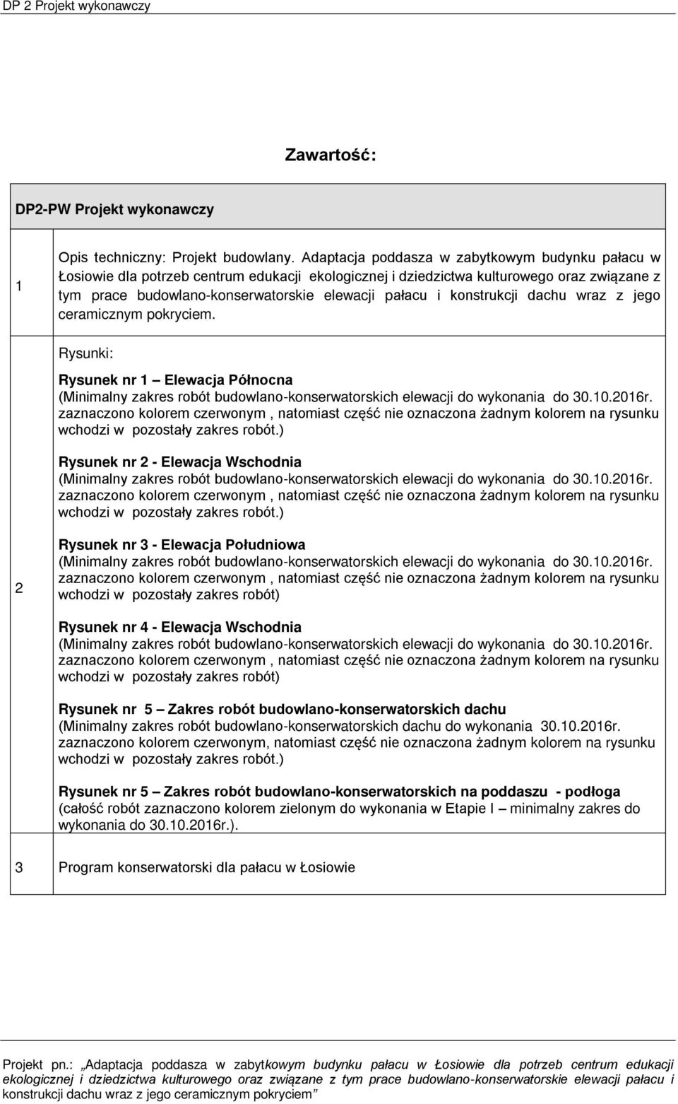 konstrukcji dachu wraz z jego ceramicznym pokryciem. Rysunki: Rysunek nr 1 Elewacja Północna wchodzi w pozostały zakres robót.) Rysunek nr 2 - Elewacja Wschodnia wchodzi w pozostały zakres robót.