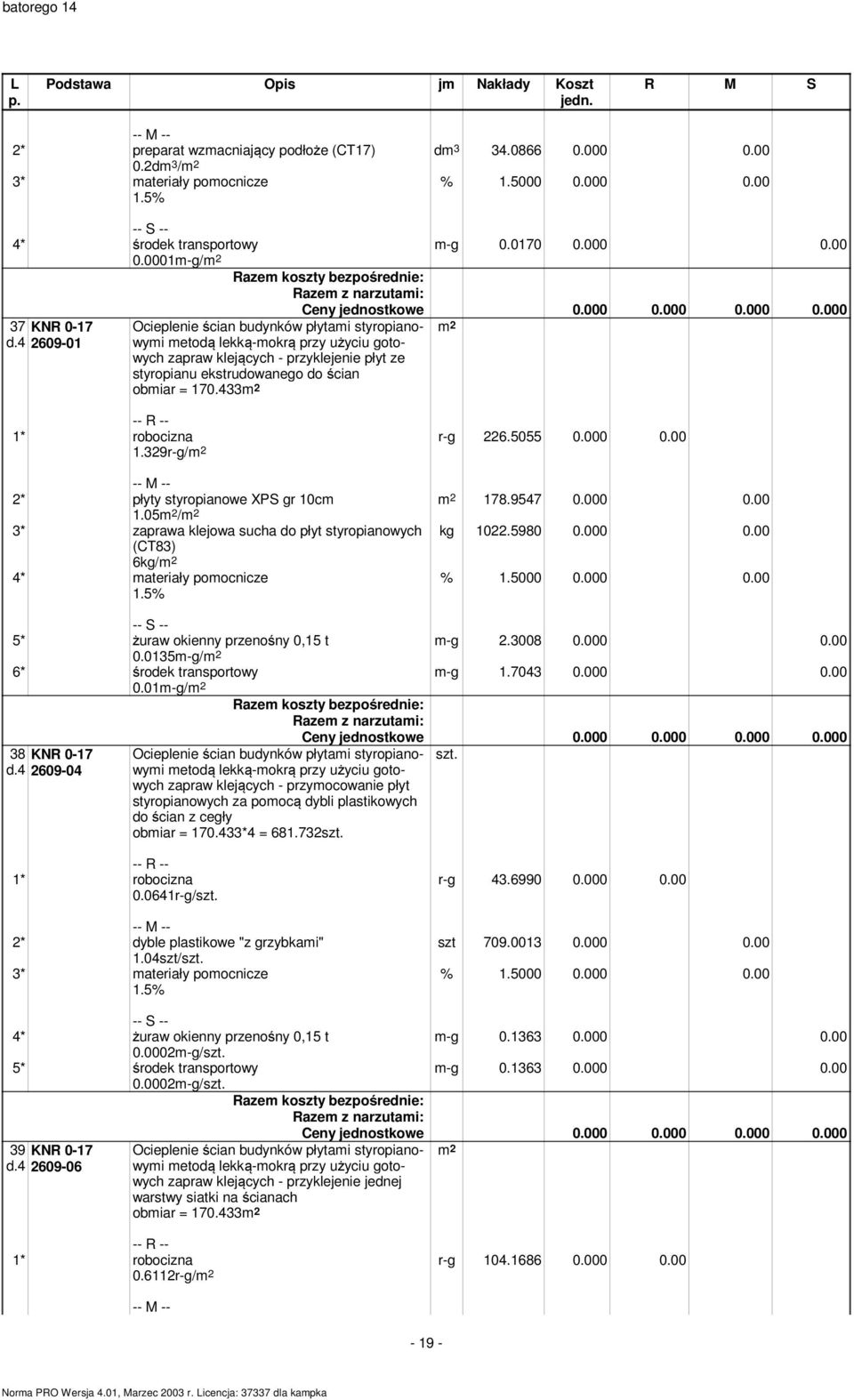 329r-g/ r-g 226.5055 0.000 0.00 178.9547 0.000 0.00 2* płyty styropianowe XPS gr 10cm 1.05 / 3* zaprawa klejowa sucha do płyt styropianowych kg 1022.5980 0.000 0.00 (CT83) 6kg/ 4* materiały pomocnicze 5* żuraw okienny przenośny 0,15 t m-g 2.