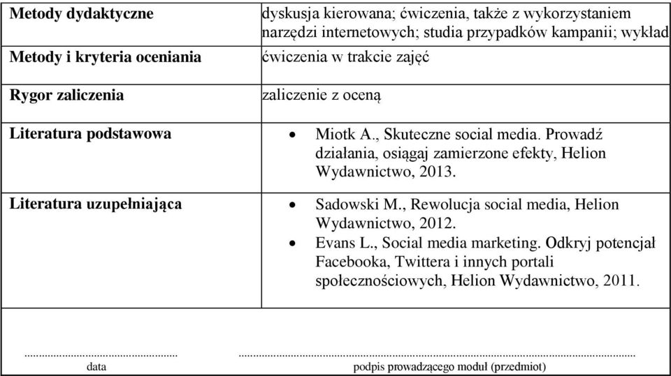 Prowadź działania, osiągaj zamierzone efekty, Helion Wydawnictwo, 2013. Literatura uzupełniająca Sadowski M.