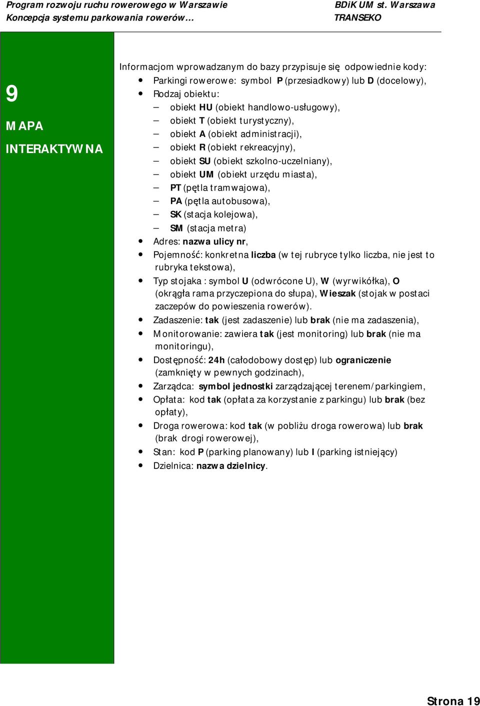 handlowo-usługowy), obiekt T (obiekt turystyczny), obiekt A (obiekt administracji), obiekt R (obiekt rekreacyjny), obiekt SU (obiekt szkolno-uczelniany), obiekt UM (obiekt urzędu miasta), PT (pętla