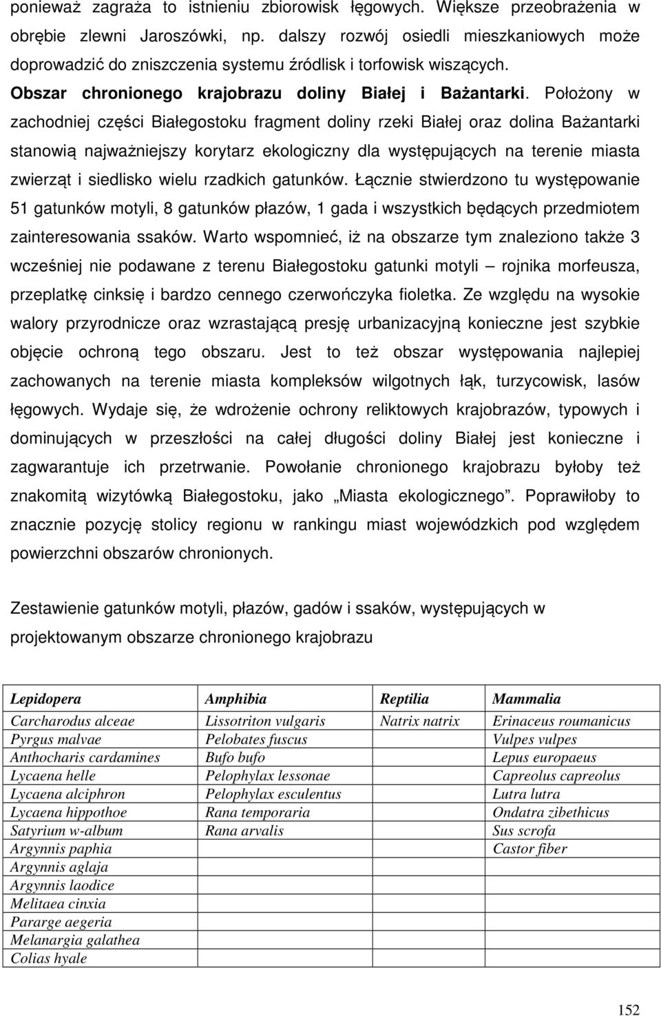 Położony w zachodniej części Białegostoku fragment doliny rzeki Białej oraz dolina Bażantarki stanowią najważniejszy korytarz ekologiczny dla występujących na terenie miasta zwierząt i siedlisko