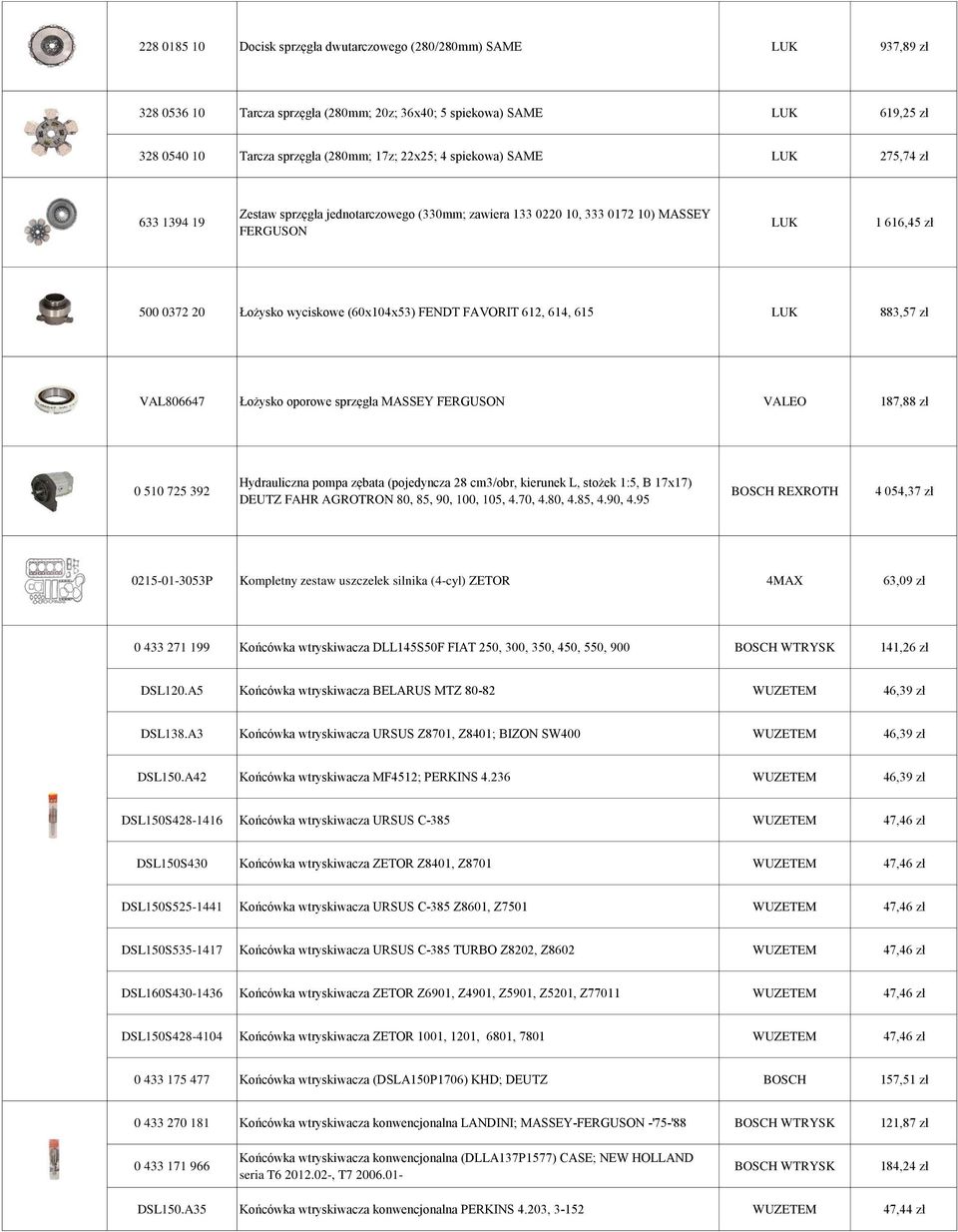 FAVORIT 612, 614, 615 LUK 883,57 zł VAL806647 Łożysko oporowe sprzęgła MASSEY FERGUSON VALEO 187,88 zł 0 510 725 392 Hydrauliczna pompa zębata (pojedyncza 28 cm3/obr, kierunek L, stożek 1:5, B 17x17)