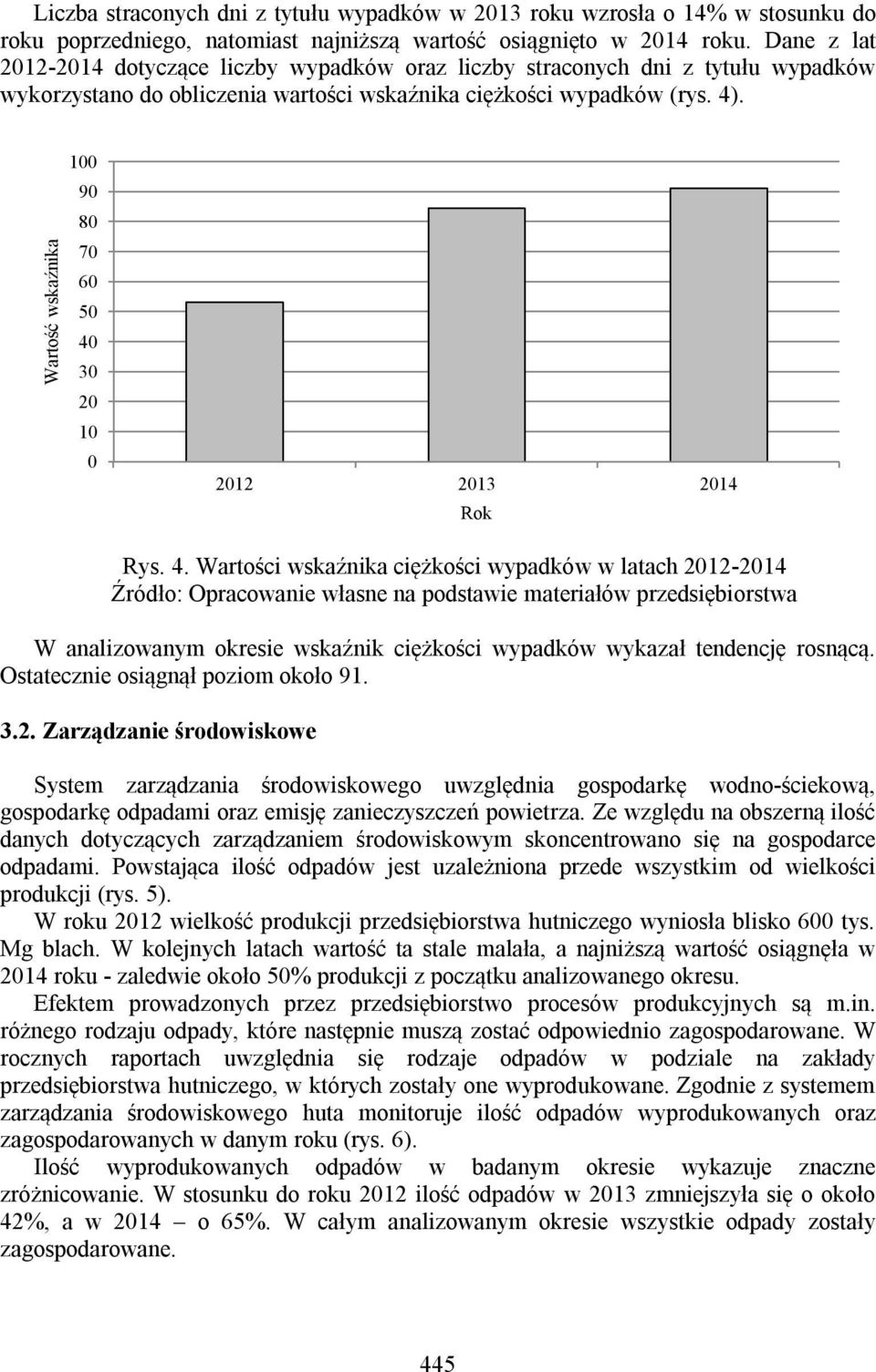 Wartość wskaźnika 1 9 8 7 6 5 4 3 2 1 212 213 214 Rys. 4. Wartości wskaźnika ciężkości wypadków w latach 212-214 W analizowanym okresie wskaźnik ciężkości wypadków wykazał tendencję rosnącą.