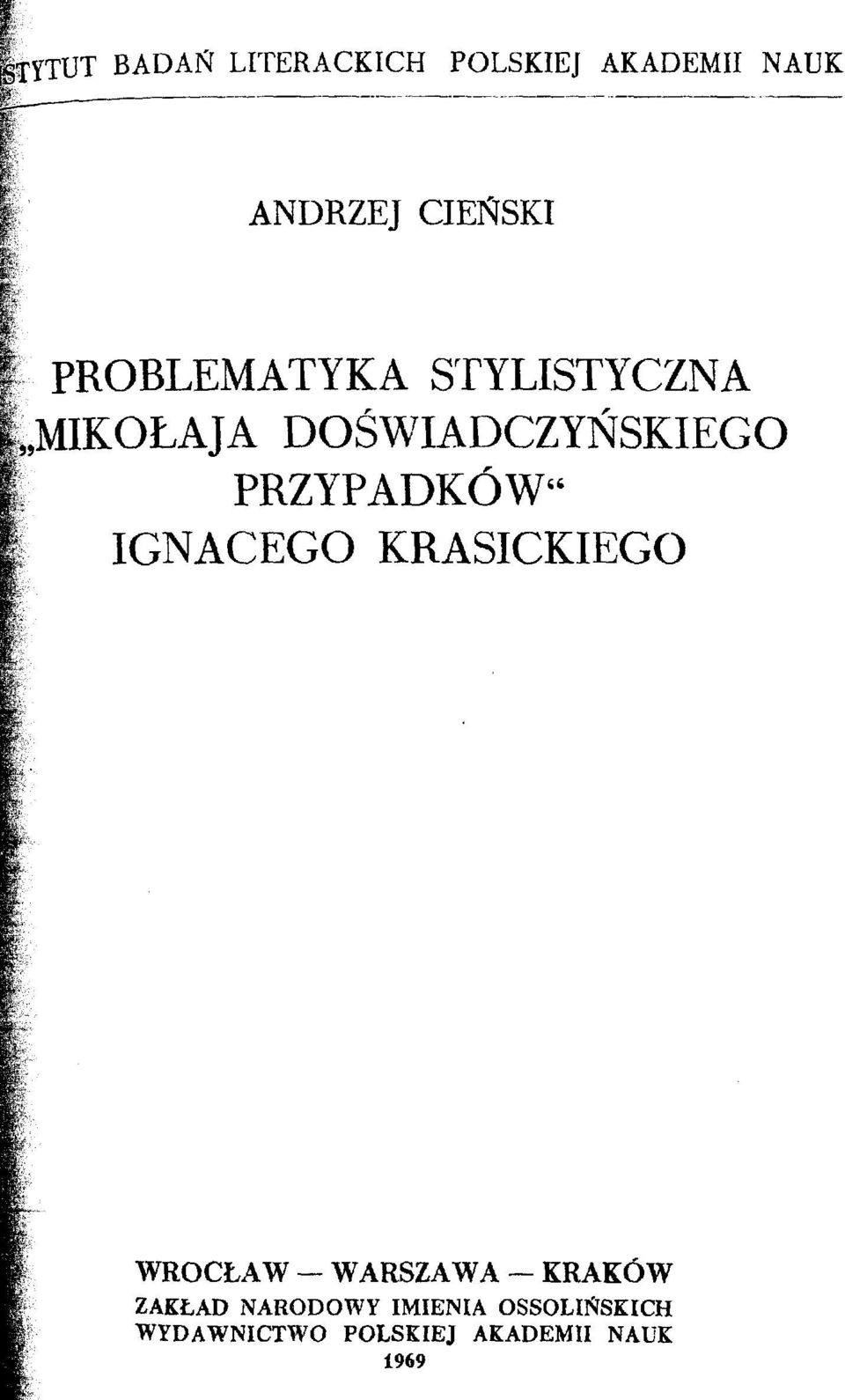 PRZYPADKÖW" IGNACEGO KRASICKIEGO WROCLAW WARSZAWA KRAKOW ZAKLAD