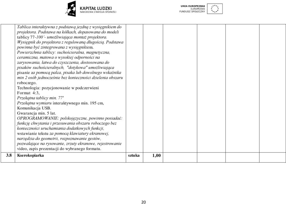 Powierzchnia tablicy: suchościeralna, magnetyczna, ceramiczna, matowa o wysokiej odporności na zarysowania, łatwa do czyszczenia, dostosowana do pisaków suchościeralnych, "dotykowa" umożliwiająca