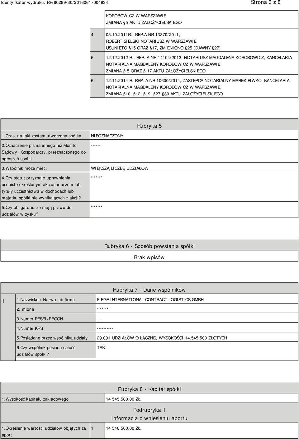 Czas, na jaki została utworzona spółka 2.Oznaczenie pisma innego niż Monitor Sądowy i Gospodarczy, przeznaczonego do ogłoszeń spółki 3.Wspólnik może mieć: 4.