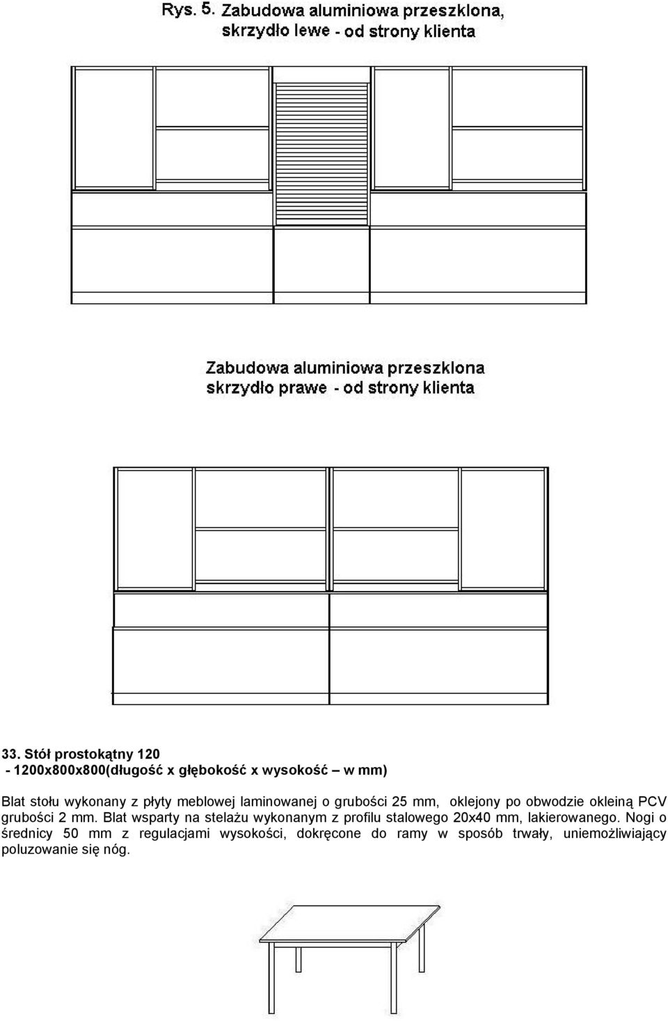 Blat wsparty na stelażu wykonanym z profilu stalowego 20x40 mm, lakierowanego.