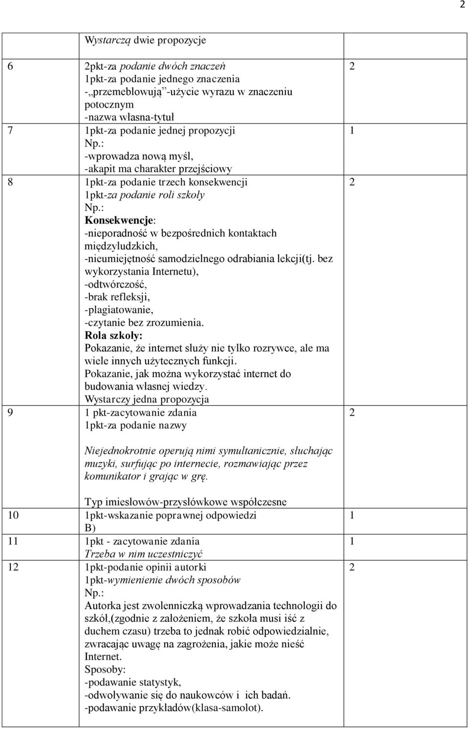 -nieumiejętność samodzielnego odrabiania lekcji(tj. bez wykorzystania Internetu), -odtwórczość, -brak refleksji, -plagiatowanie, -czytanie bez zrozumienia.