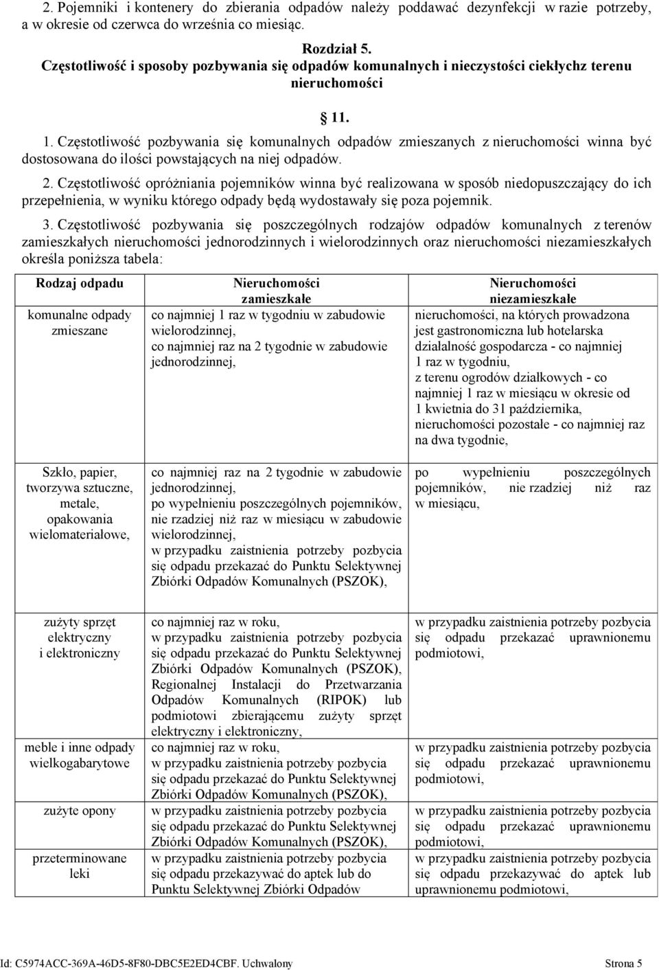 . 1. Częstotliwość pozbywania się komunalnych odpadów zmieszanych z nieruchomości winna być dostosowana do ilości powstających na niej odpadów. 2.