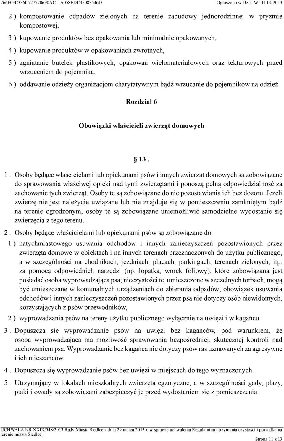 pojemników na odzież. Rozdział 6 Obowiązki właścicieli zwierząt domowych 13