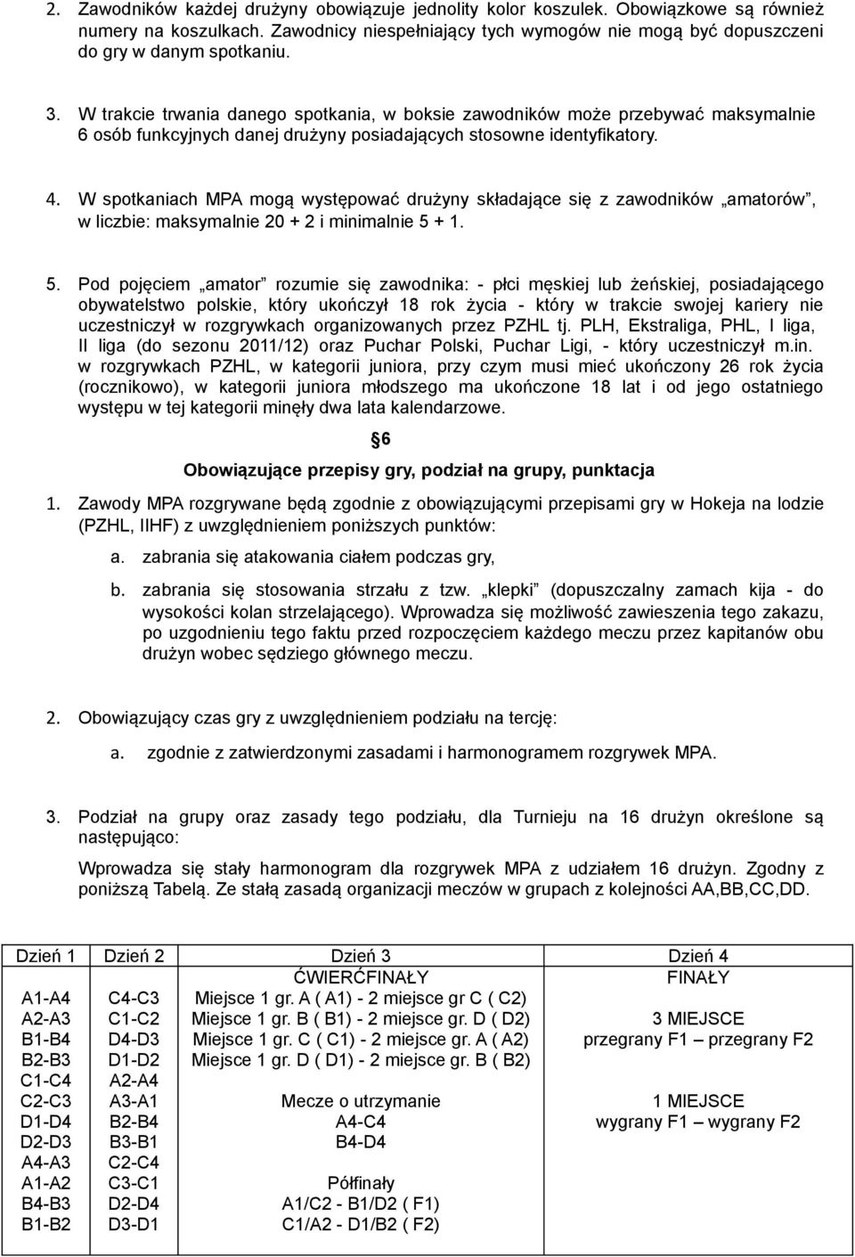 W spotkaniach MPA mogą występować drużyny składające się z zawodników amatorów, w liczbie: maksymalnie 20 + 2 i minimalnie 5 